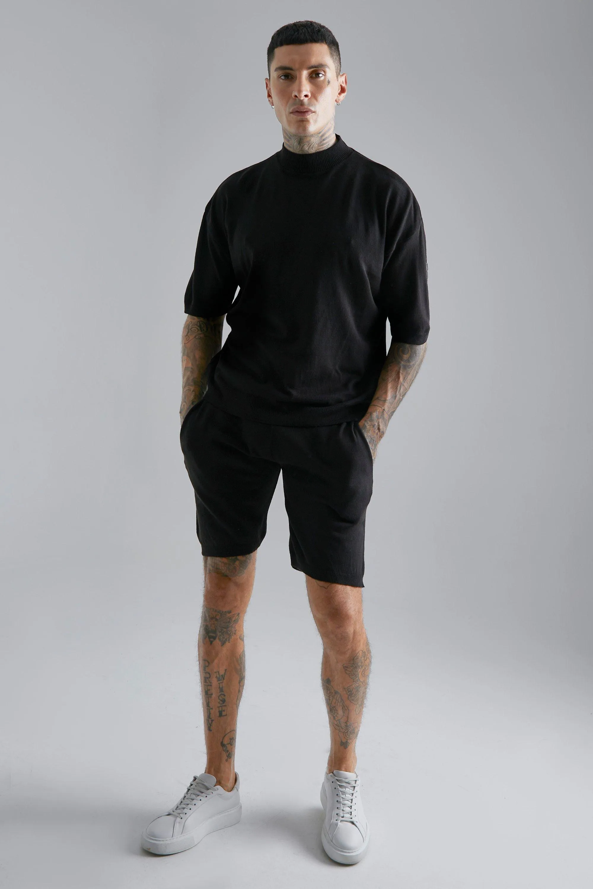 Extended Neck Oversized Knitted Tee And Short