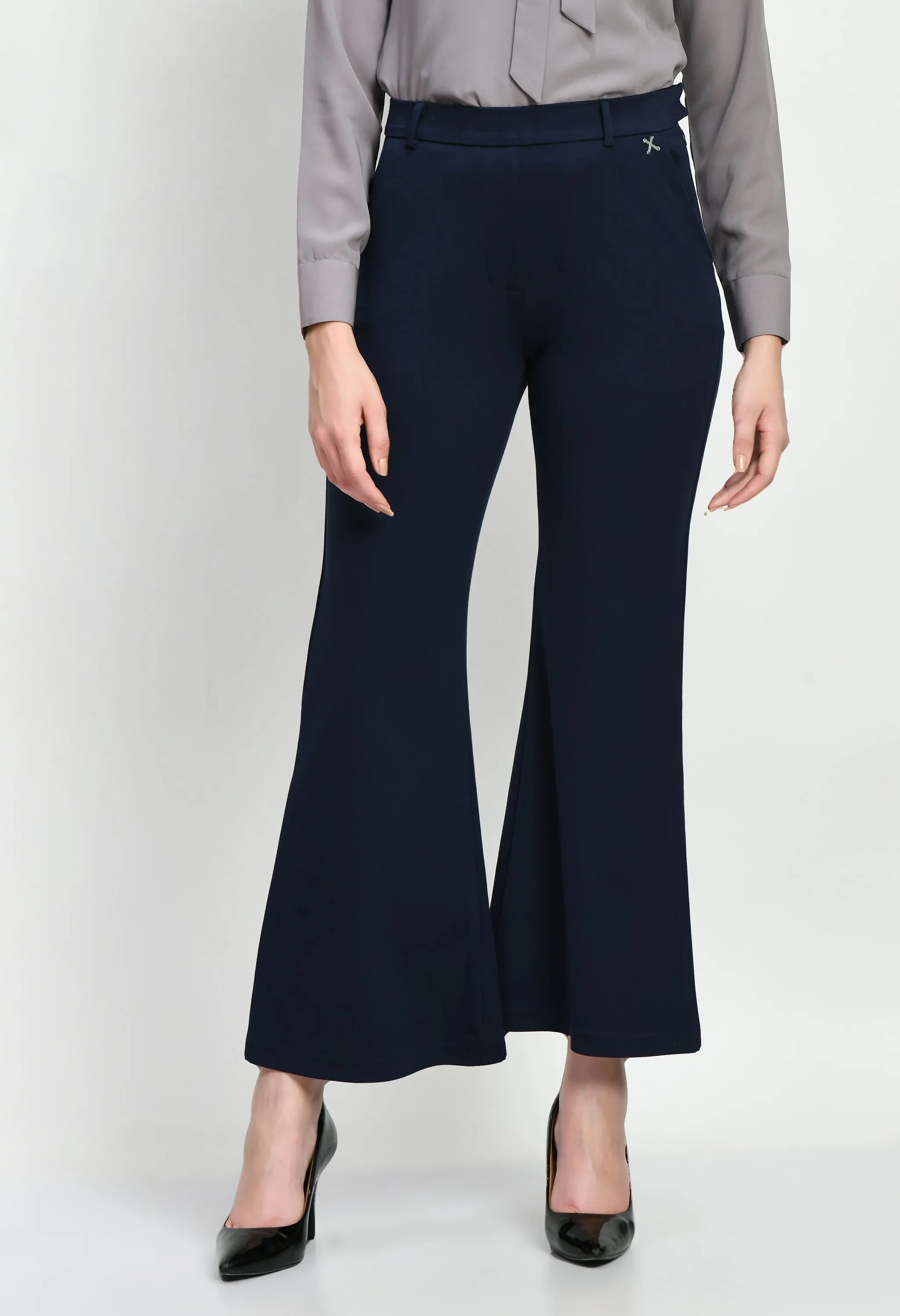 Navy Bootcut Trousers with 4 Way Stretch for Women