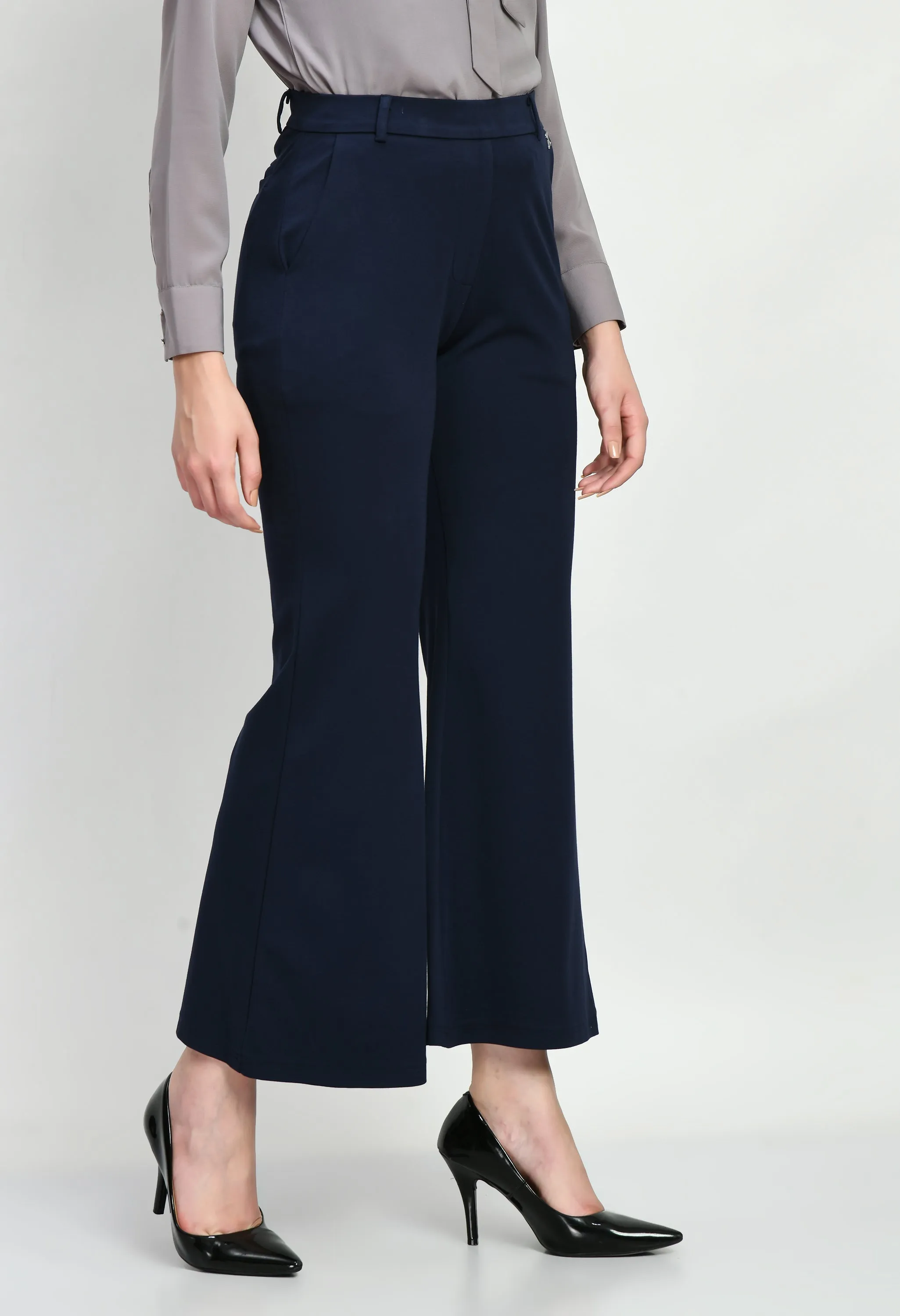 Navy Bootcut Trousers with 4 Way Stretch for Women