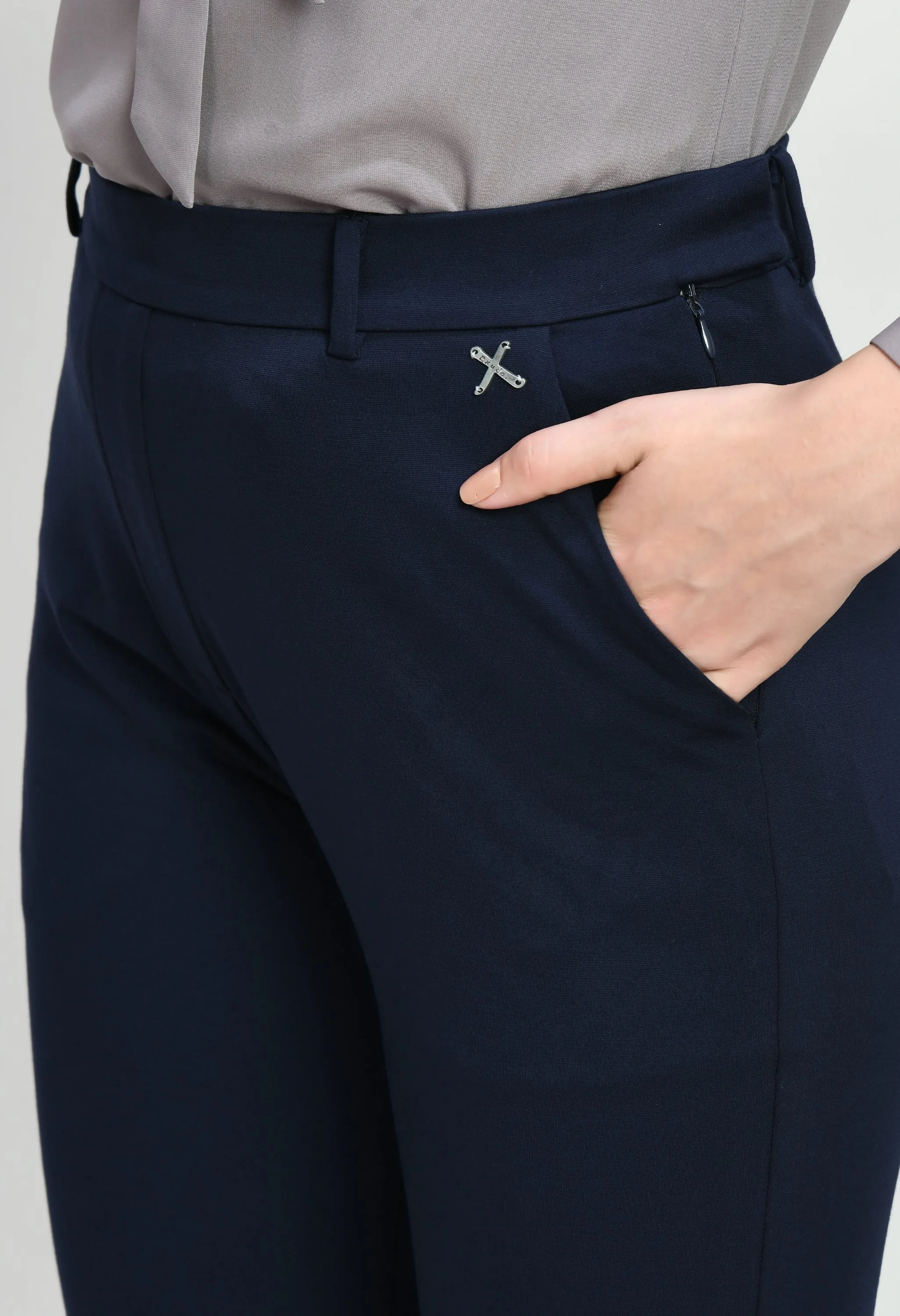 Navy Bootcut Trousers with 4 Way Stretch for Women