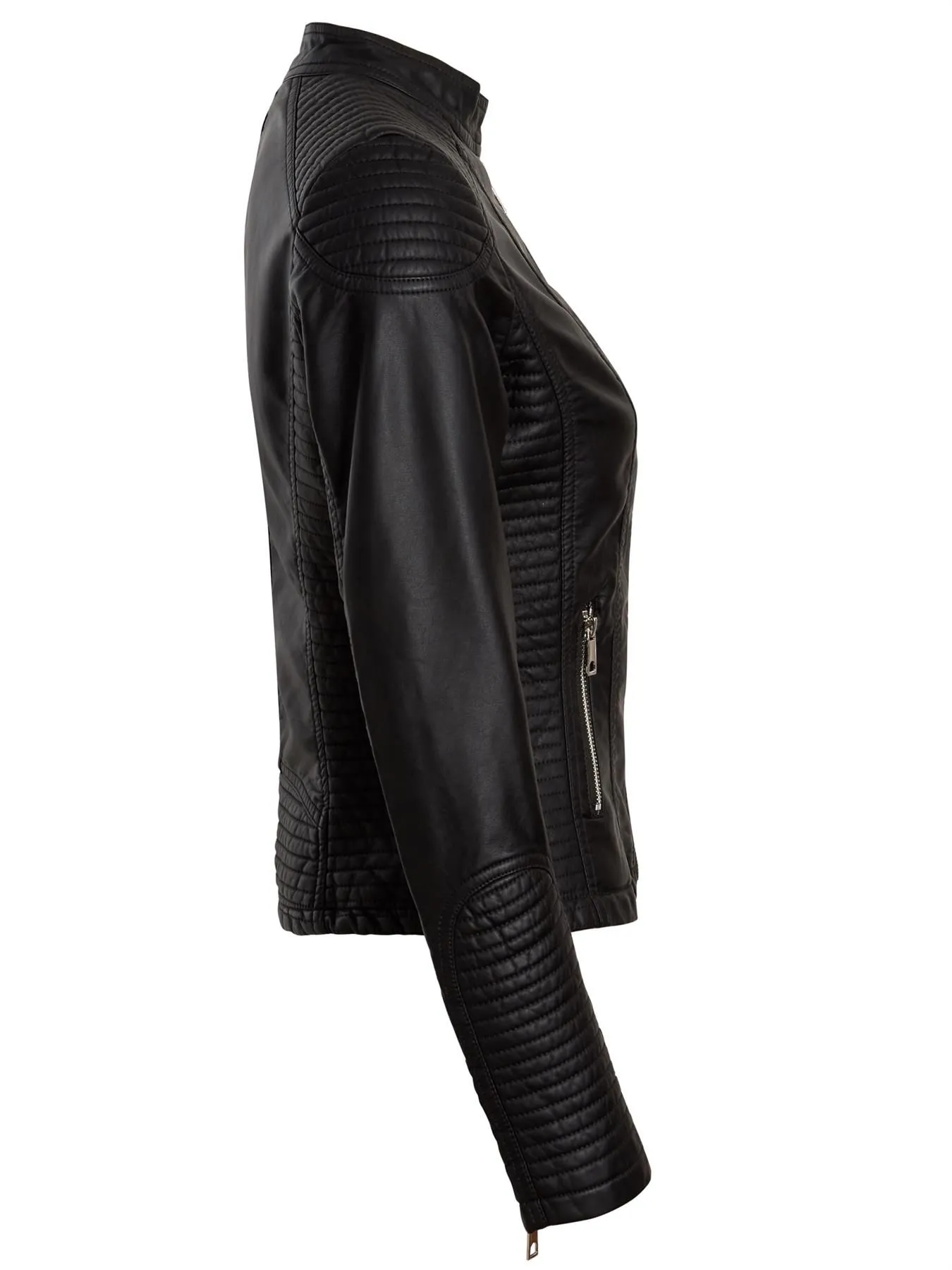 Black Faux Leather Biker Jacket with Quilt Detailing - Available in UK Sizes 6 to 14