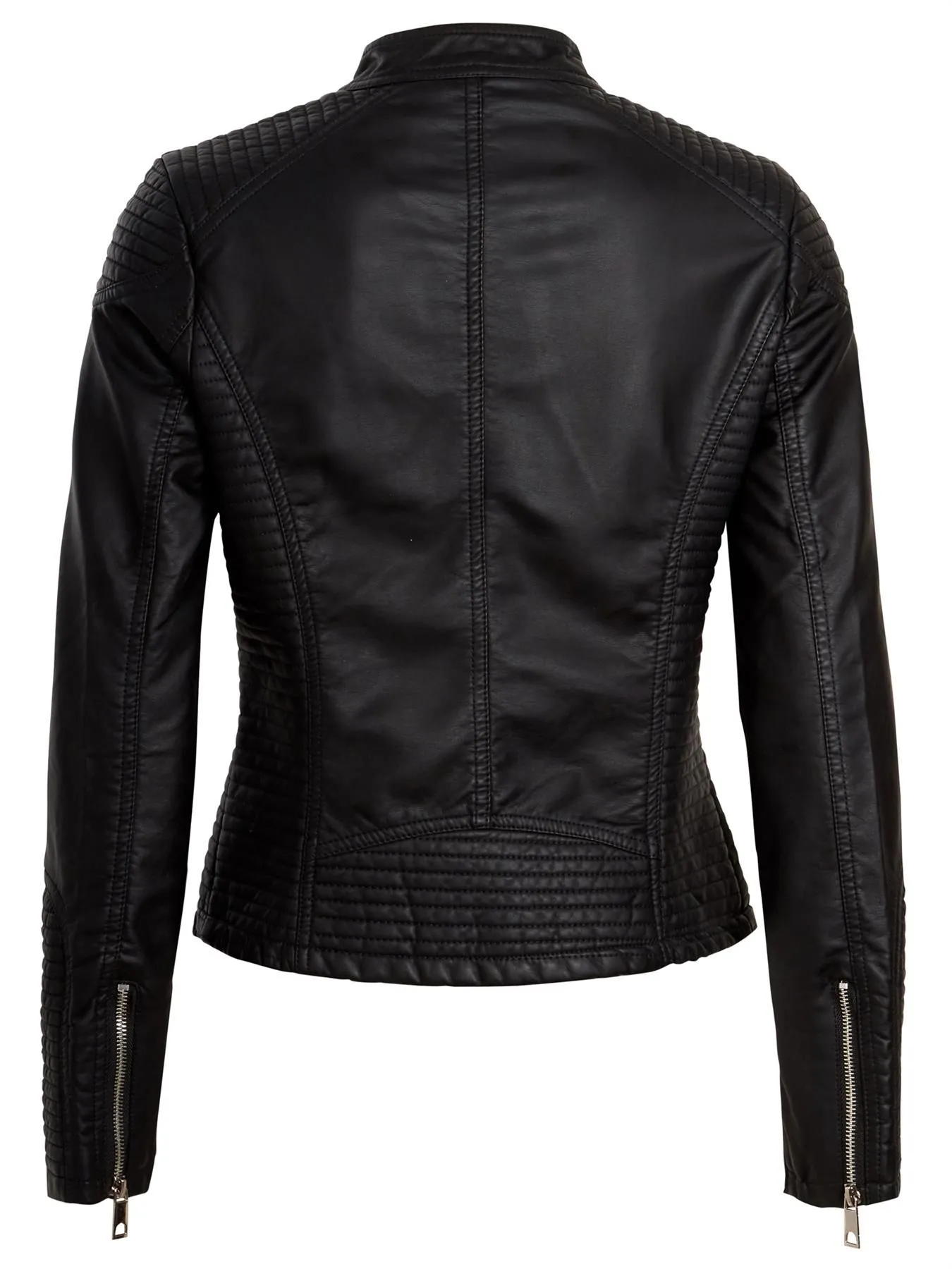 Black Faux Leather Biker Jacket with Quilt Detailing - Available in UK Sizes 6 to 14