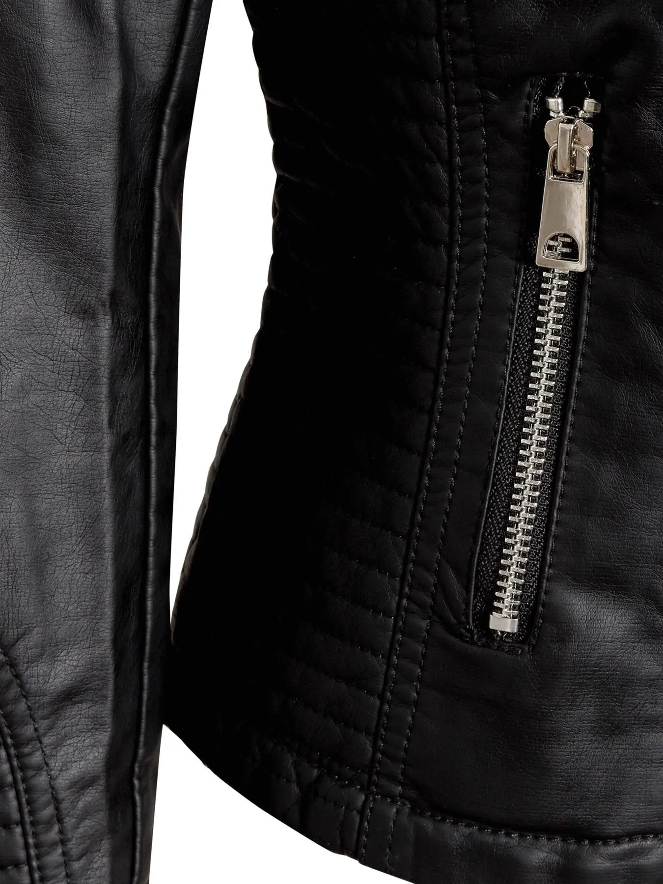 Black Faux Leather Biker Jacket with Quilt Detailing - Available in UK Sizes 6 to 14