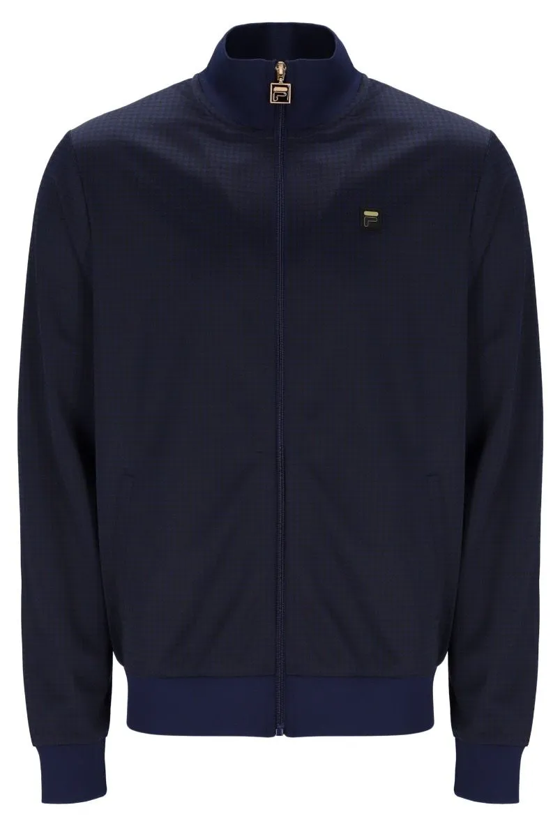 Fila Shiny Houndstooth Track Jacket in Navy Tonal