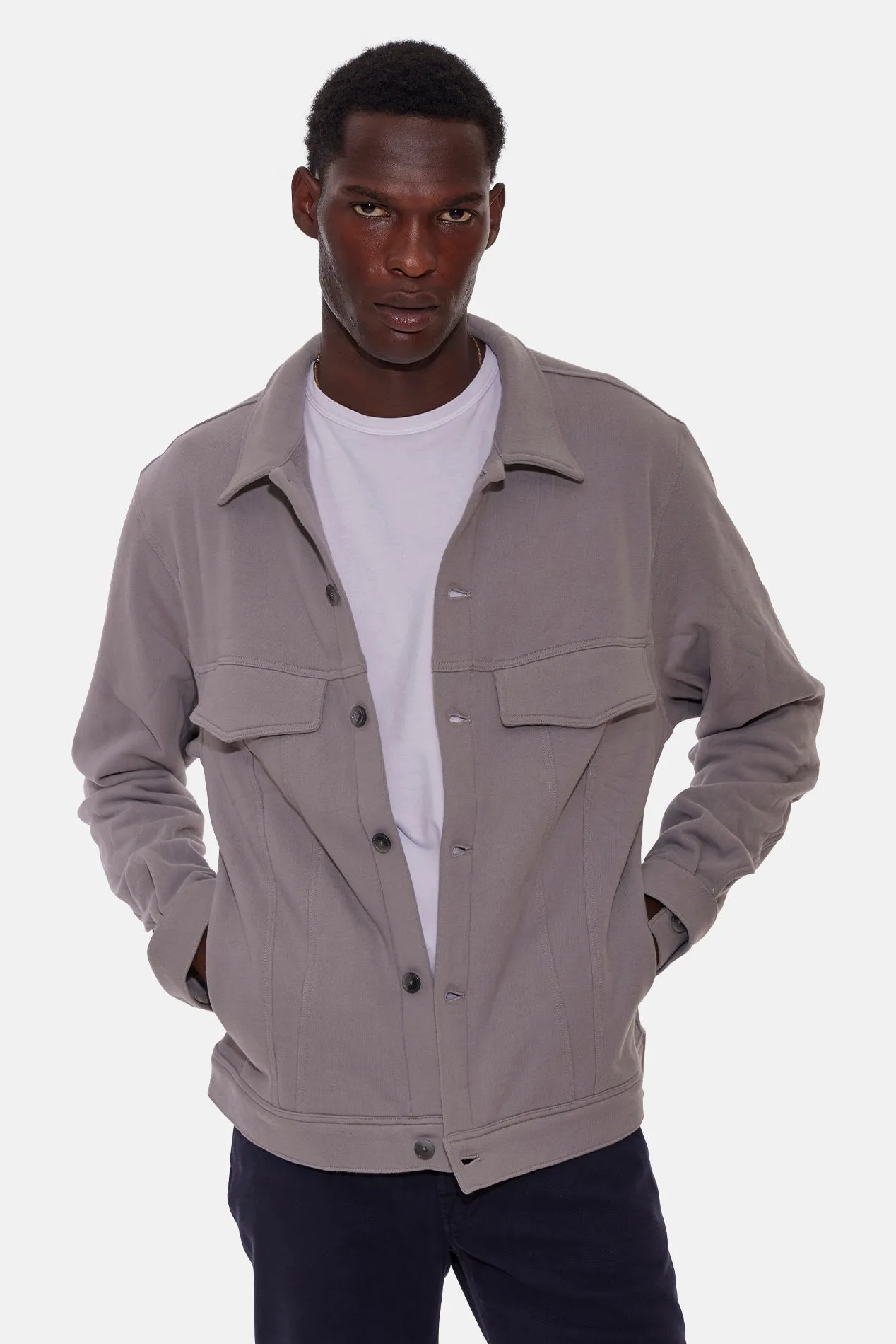 Fleece Trucker Jacket Stone Grey