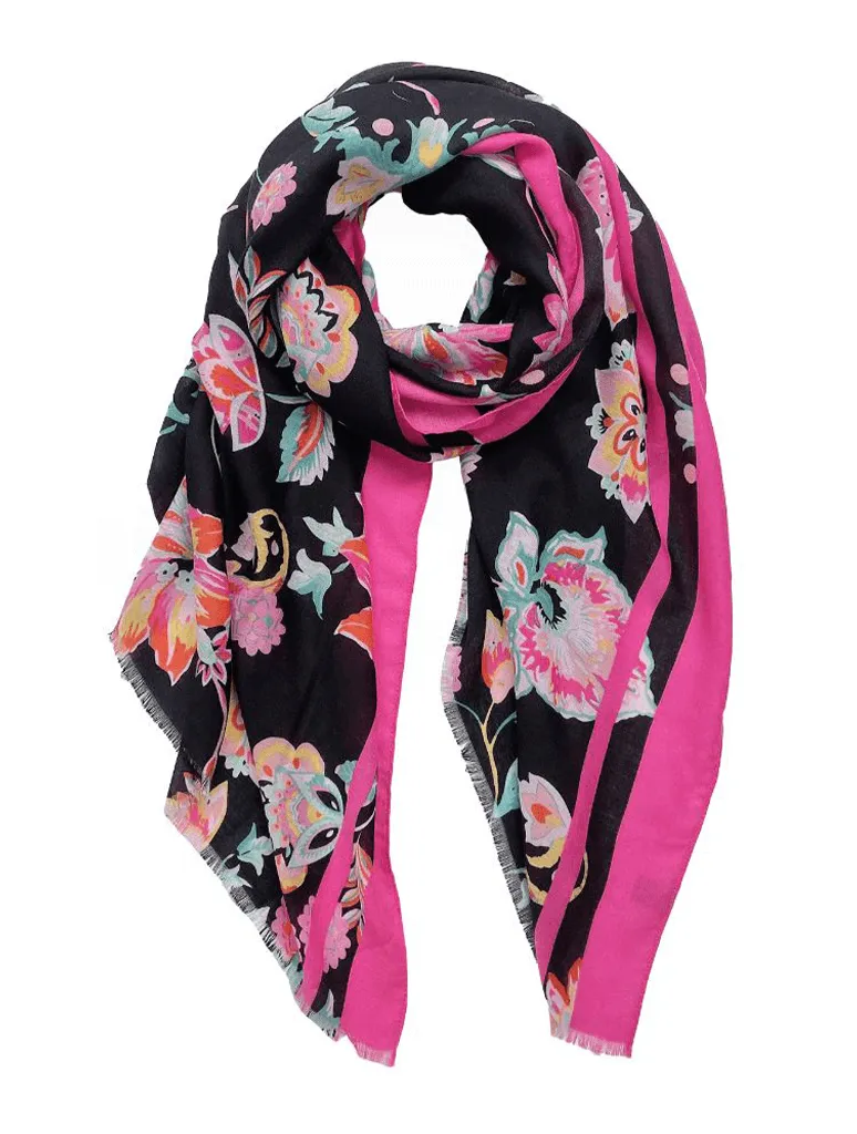 Black Floral Print Scarf.