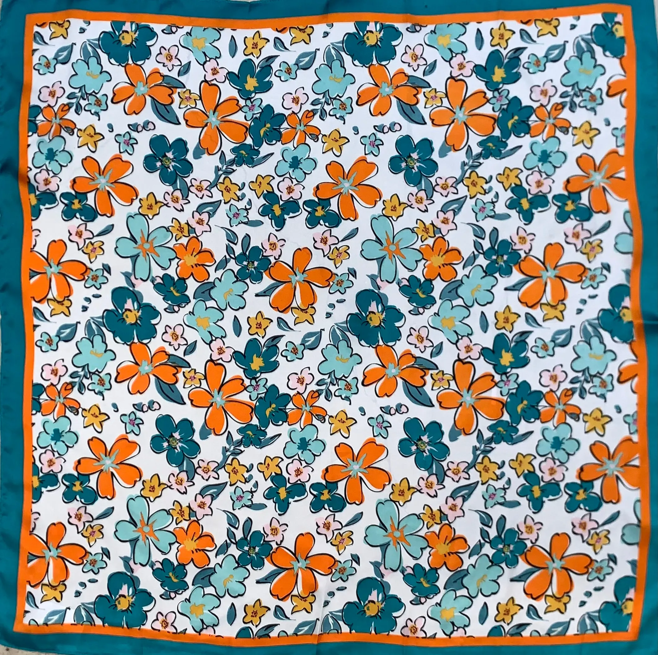 Teal Blue Floral Pattern Wild Rag