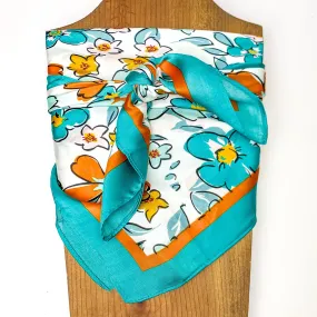 Teal Blue Floral Pattern Wild Rag