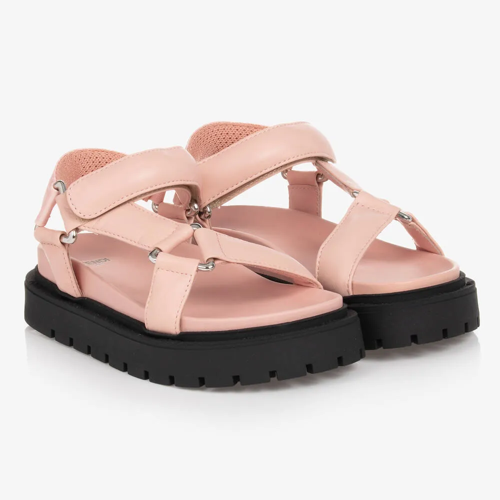 Girls Pink Leather Chunky Logo Sandals