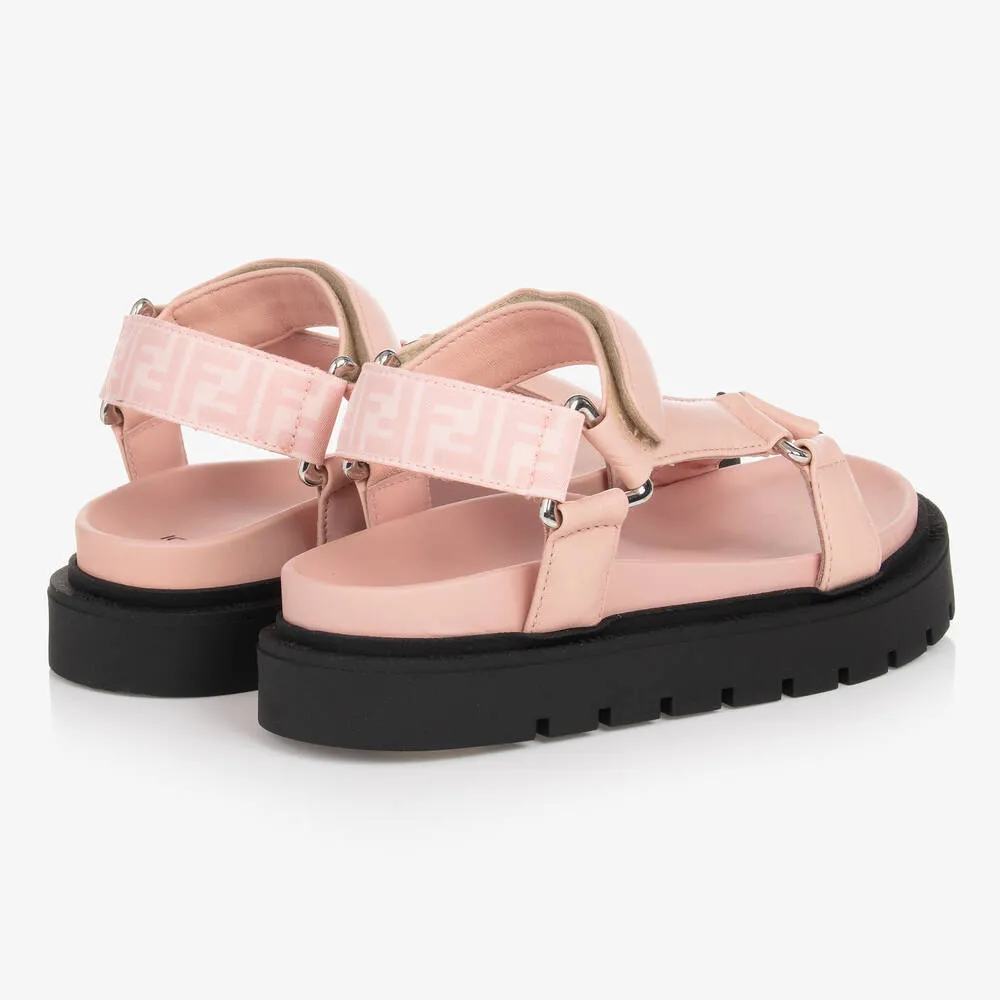 Girls Pink Leather Chunky Logo Sandals