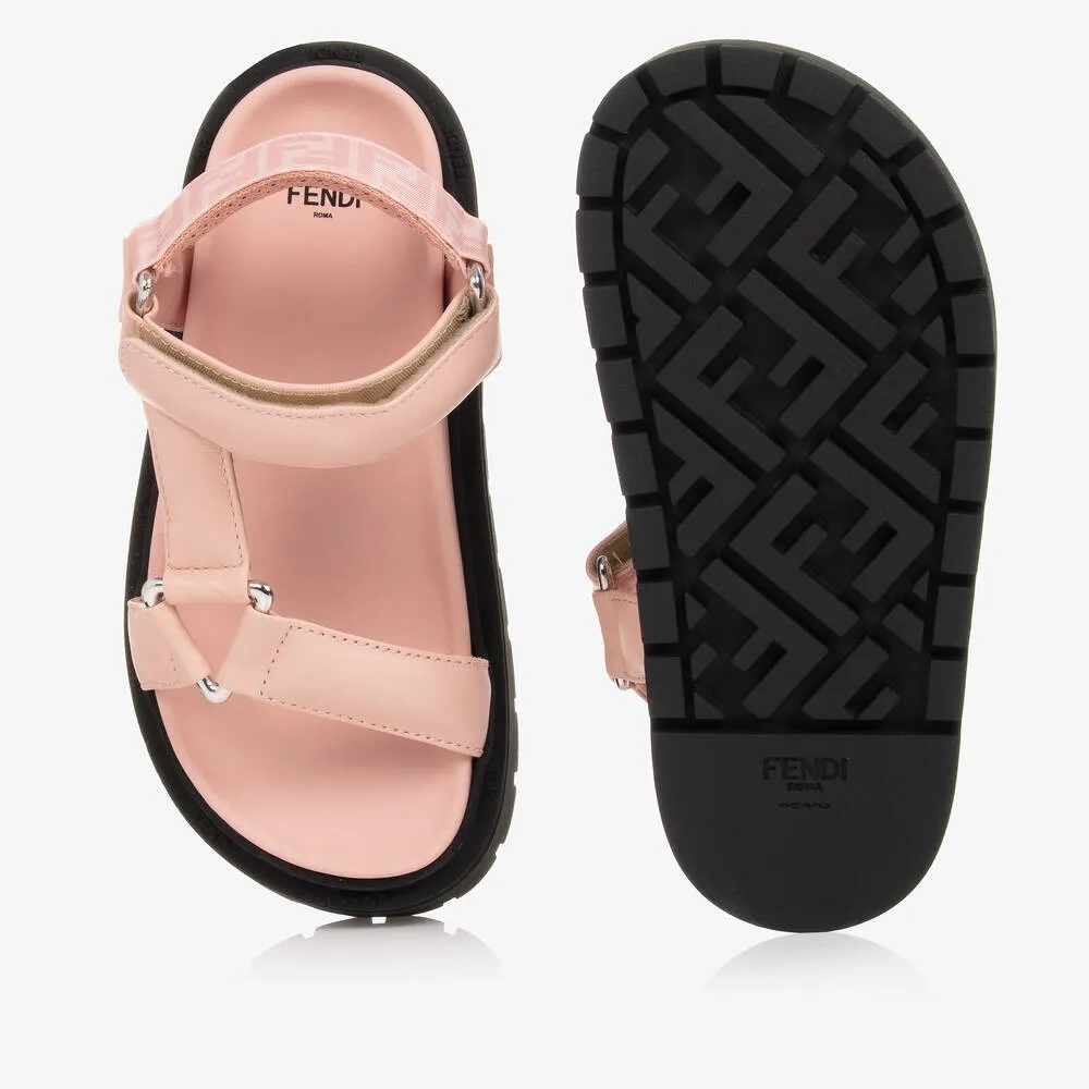 Girls Pink Leather Chunky Logo Sandals