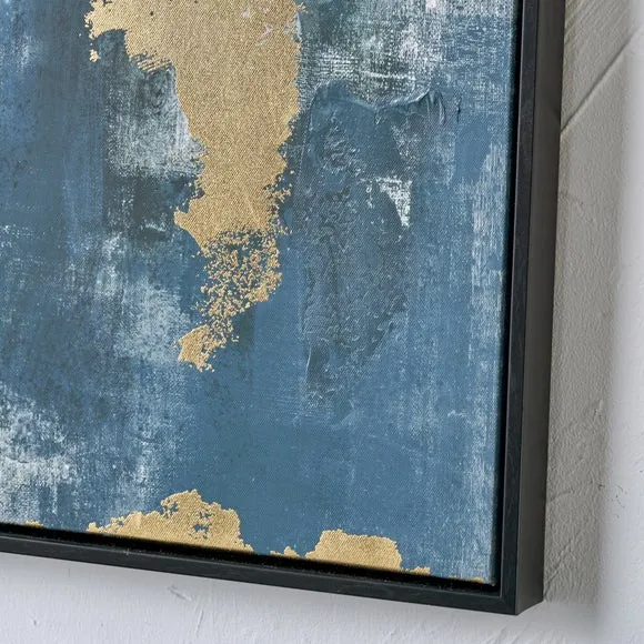 Gold & Blue Abstract Black Framed Canvas