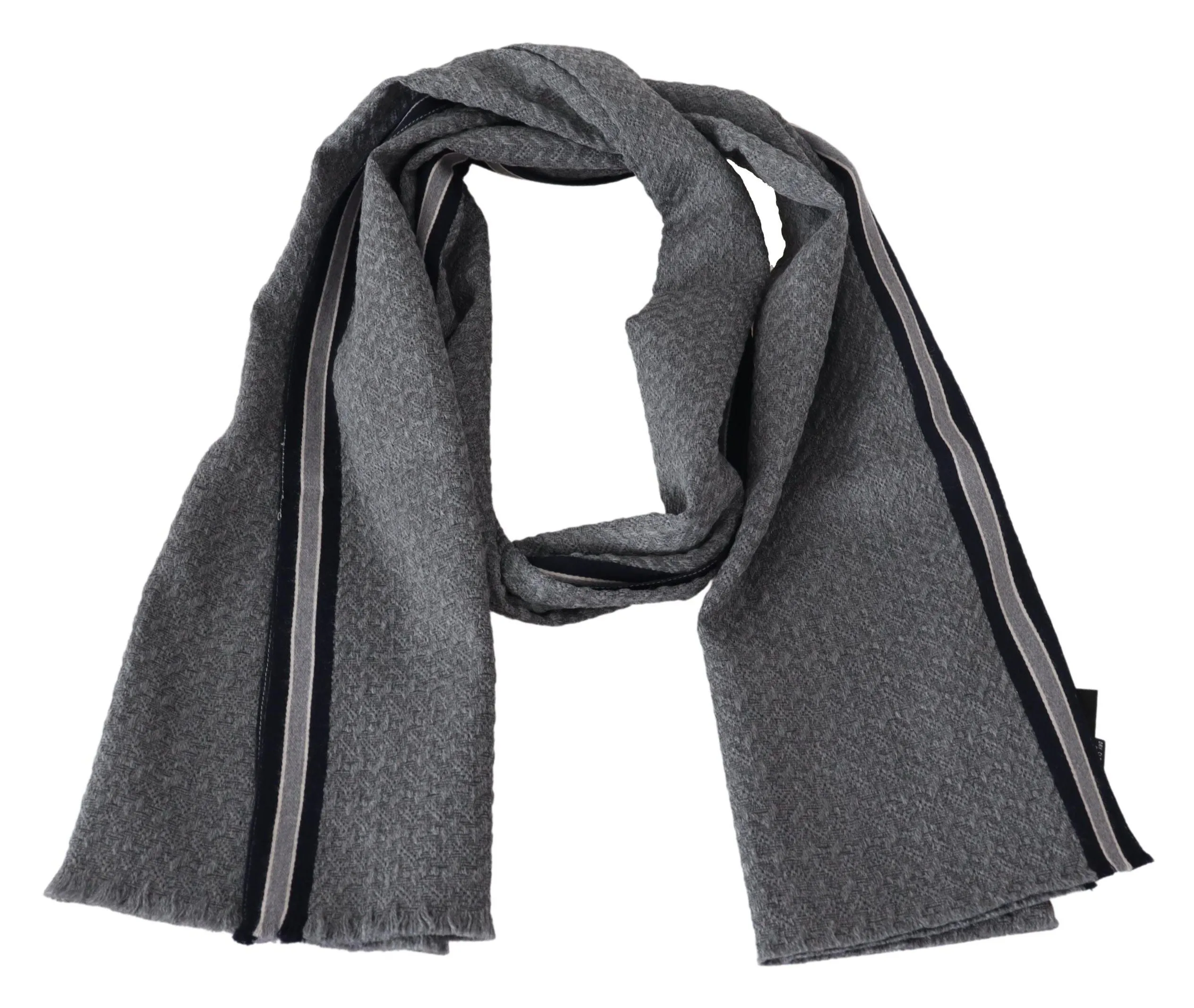 Gray Wool Scarf with Stripes - Elegant Signature Style