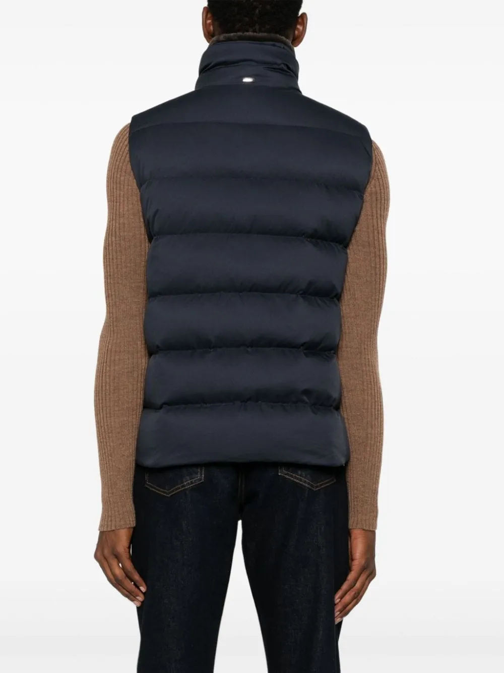 HERNO Navy Puffer Vest Faux Fur Collar