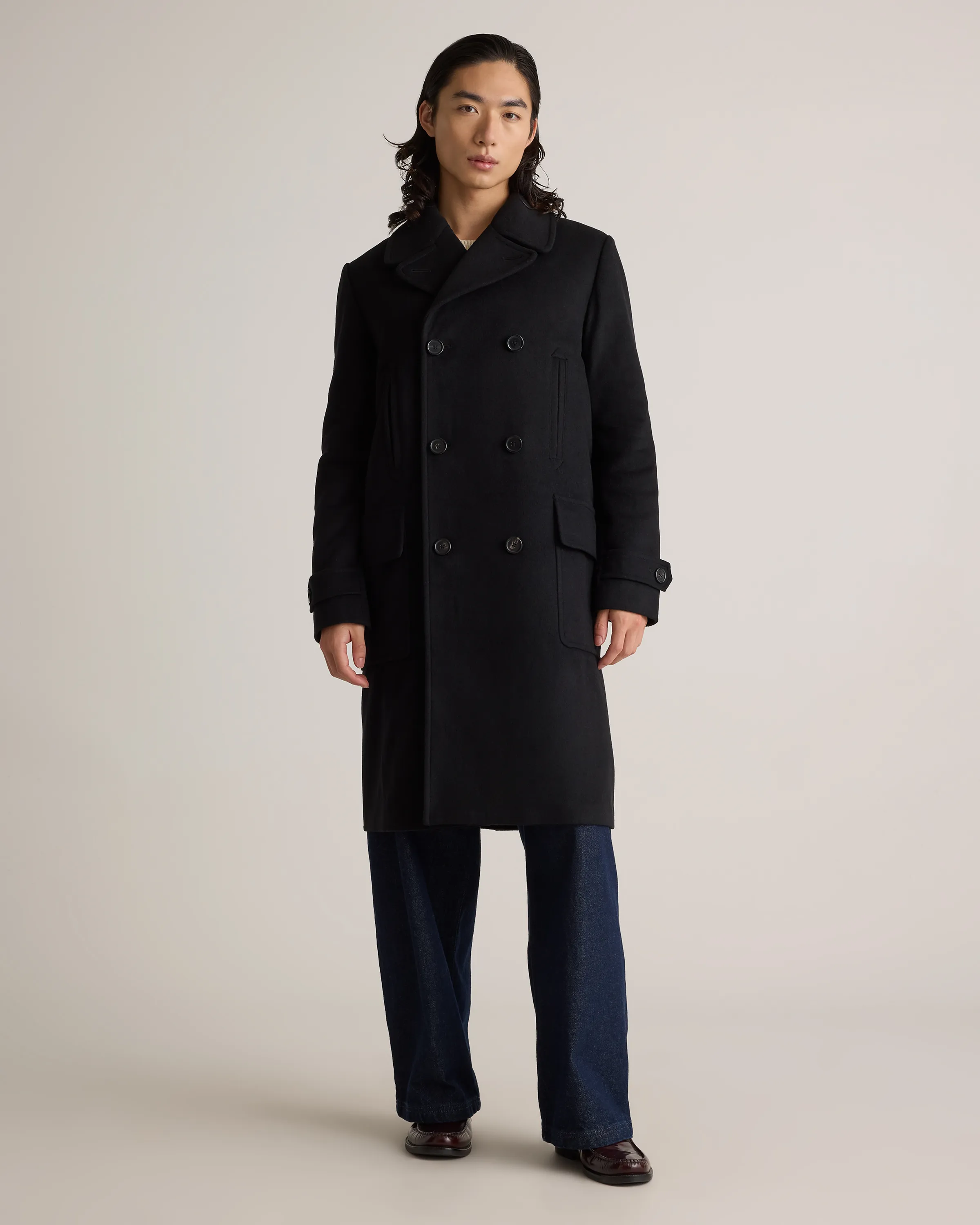 Italian Wool Double-Breasted Coat - Stylish Outerwear Choice