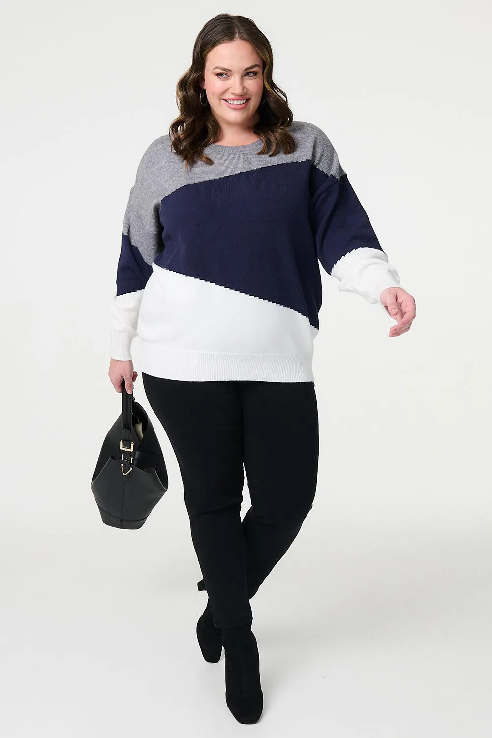 Izabel London Relaxed Knit Sweater with Colour Blocks