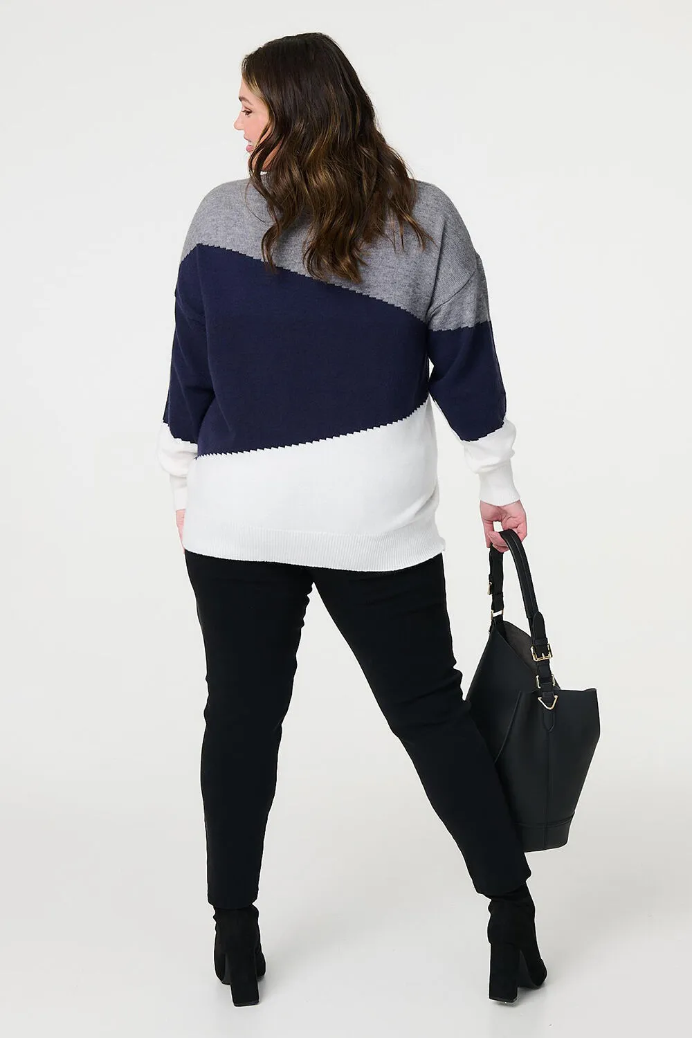 Izabel London Relaxed Knit Sweater with Colour Blocks