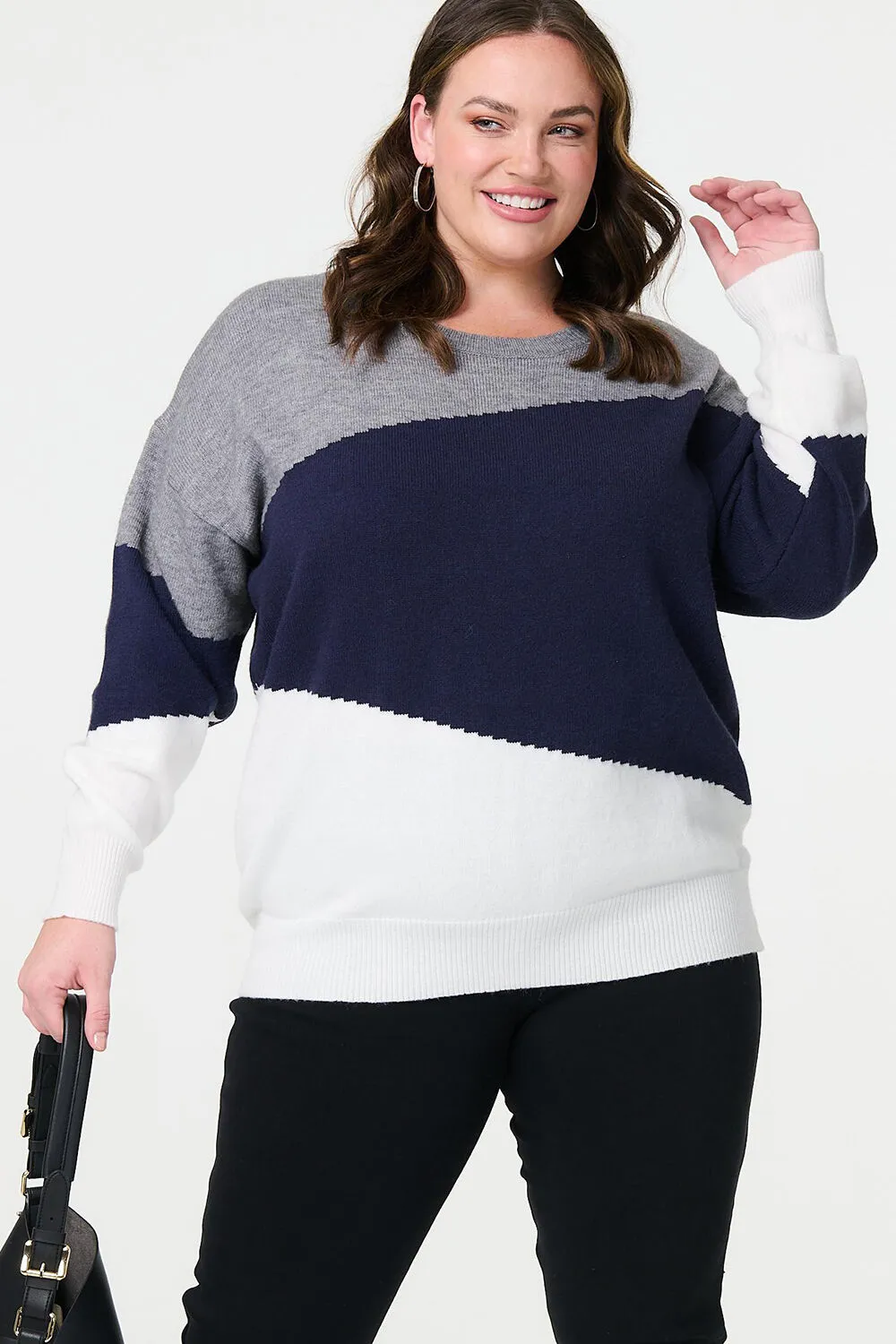 Izabel London Relaxed Knit Sweater with Colour Blocks