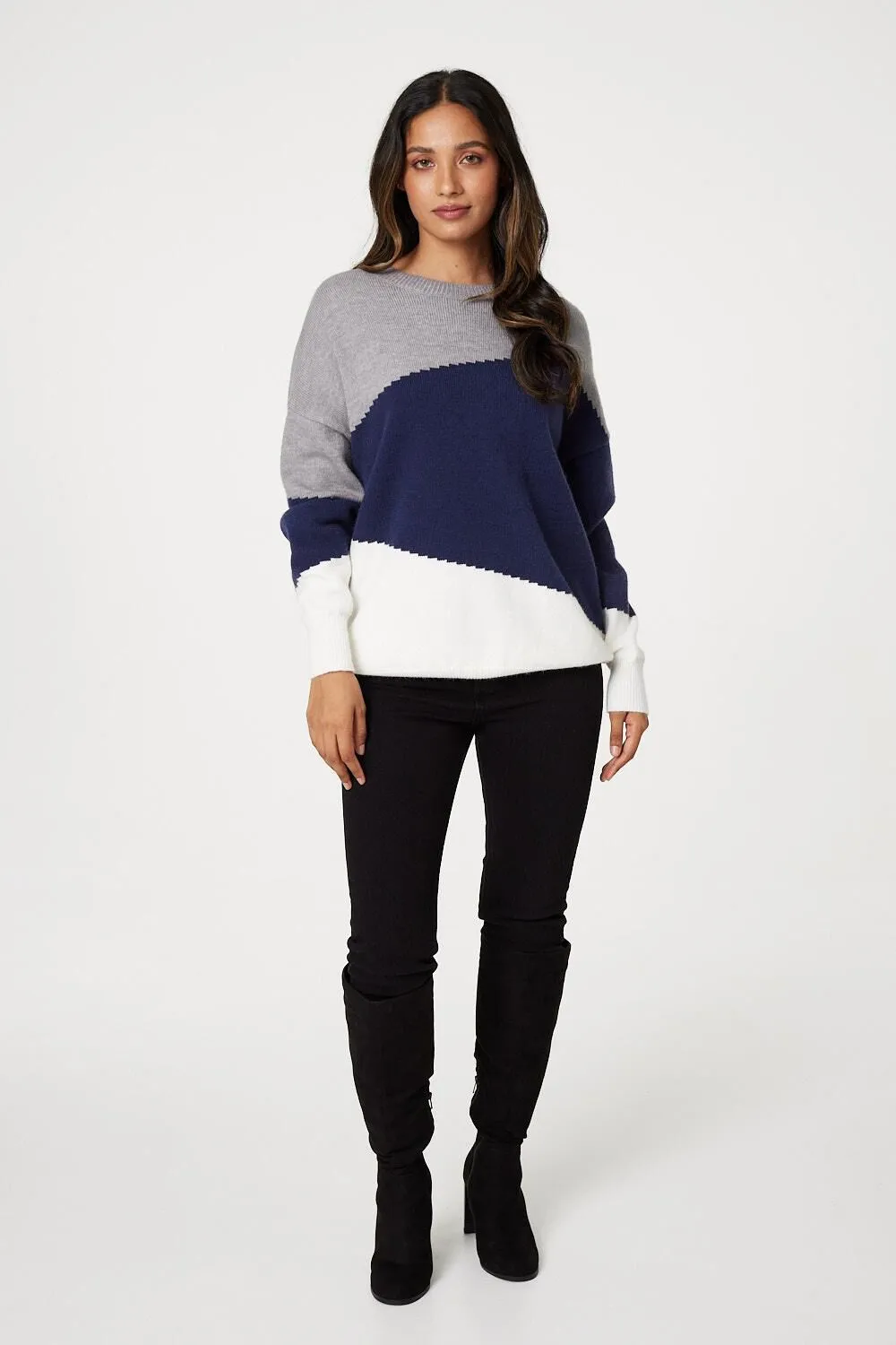 Izabel London Relaxed Knit Sweater with Colour Blocks