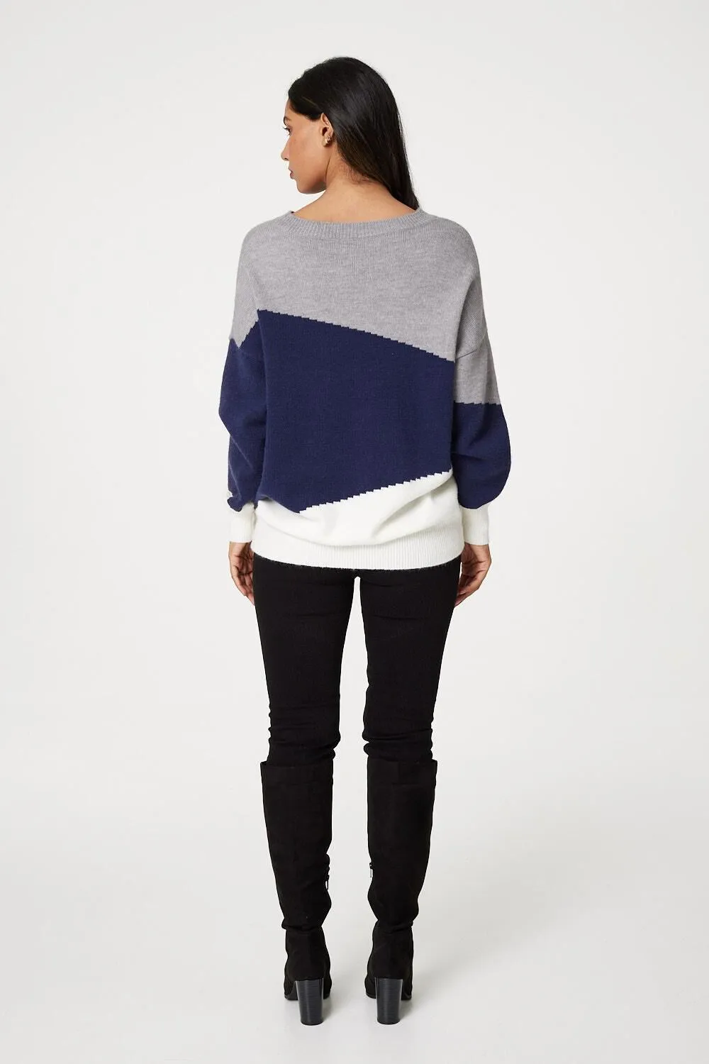 Izabel London Relaxed Knit Sweater with Colour Blocks