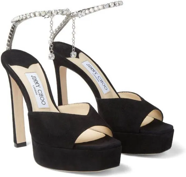 Black Jimmy Choo Saeda Crystal-Embellished Suede Sandals