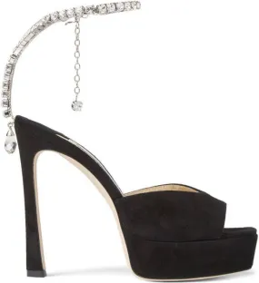 Black Jimmy Choo Saeda Crystal-Embellished Suede Sandals