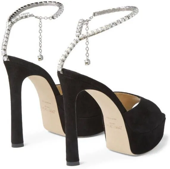 Black Jimmy Choo Saeda Crystal-Embellished Suede Sandals