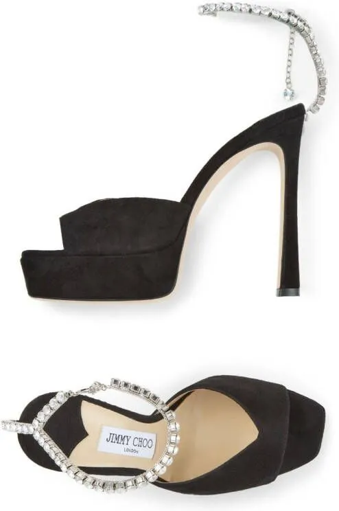 Black Jimmy Choo Saeda Crystal-Embellished Suede Sandals