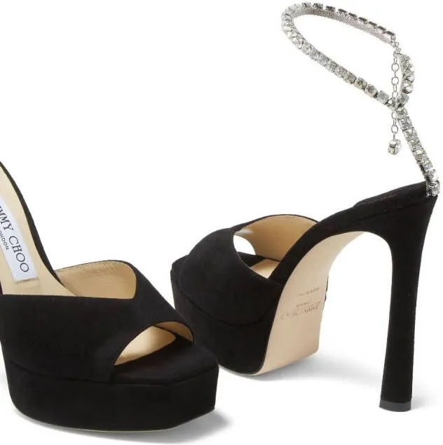 Black Jimmy Choo Saeda Crystal-Embellished Suede Sandals