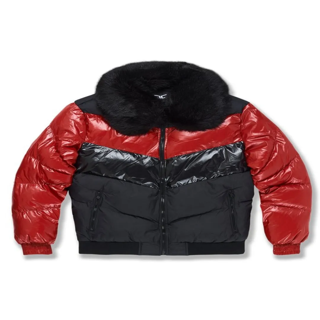 Jordan Craig Puffer Jacket Men's Crimson Color Block Nylon.