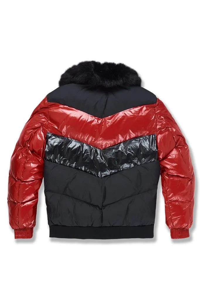 Jordan Craig Puffer Jacket Men's Crimson Color Block Nylon.