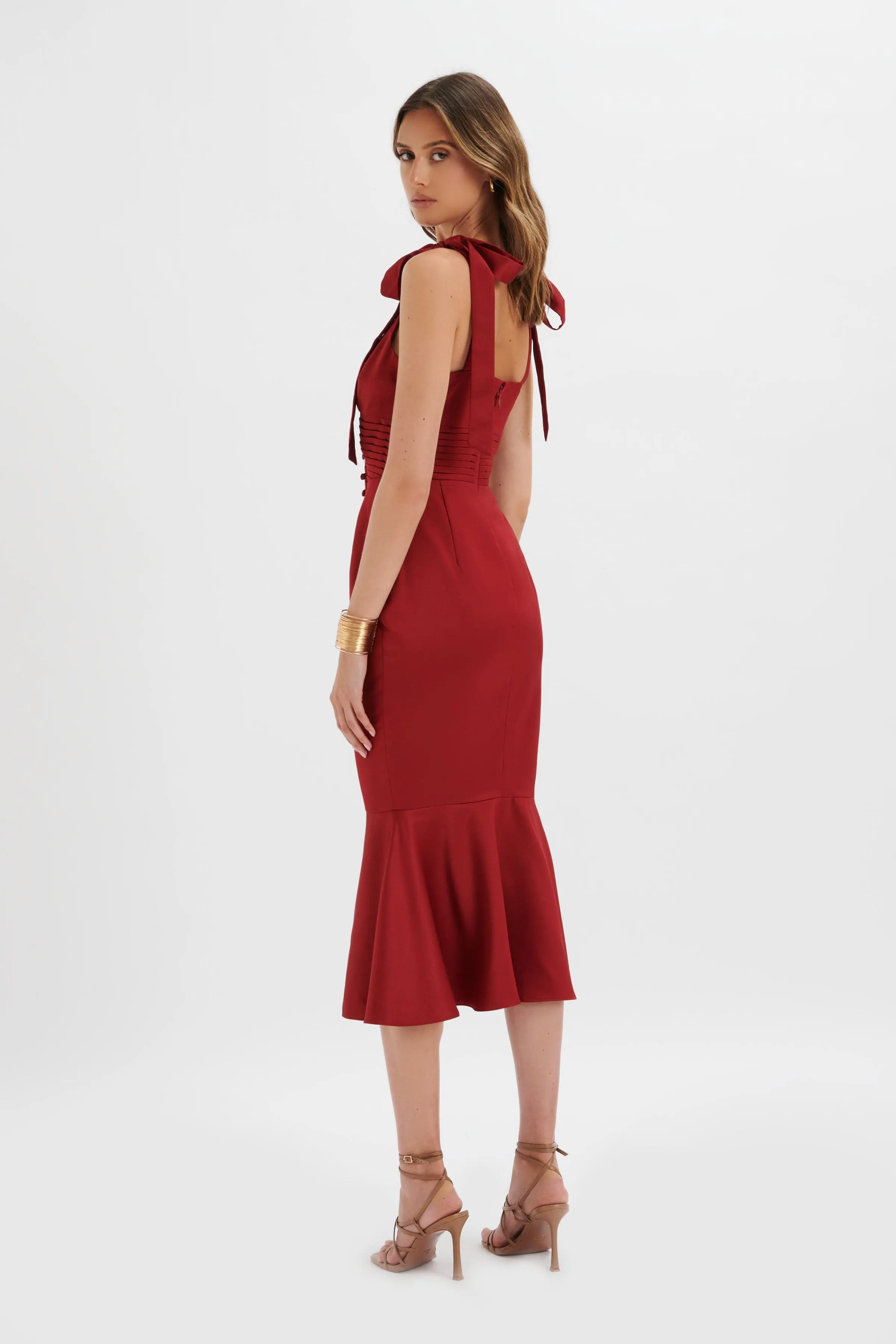 Burgundy Satin Midi Dress