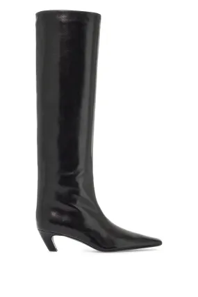 Khaite Davis Shiny Leather Knee High Boots Black