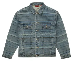 Layered Denim Trucker Jacket in Washed Blue