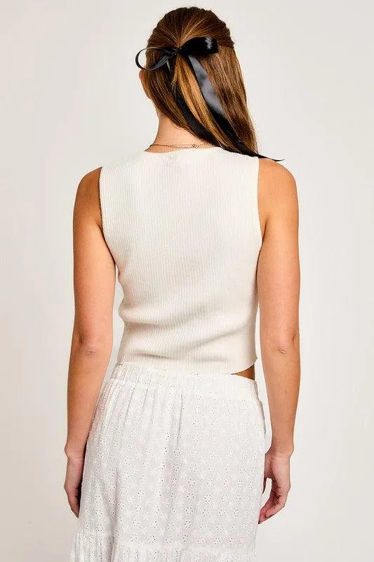 LE LIS Satin Bow Sleeveless Sweater Top