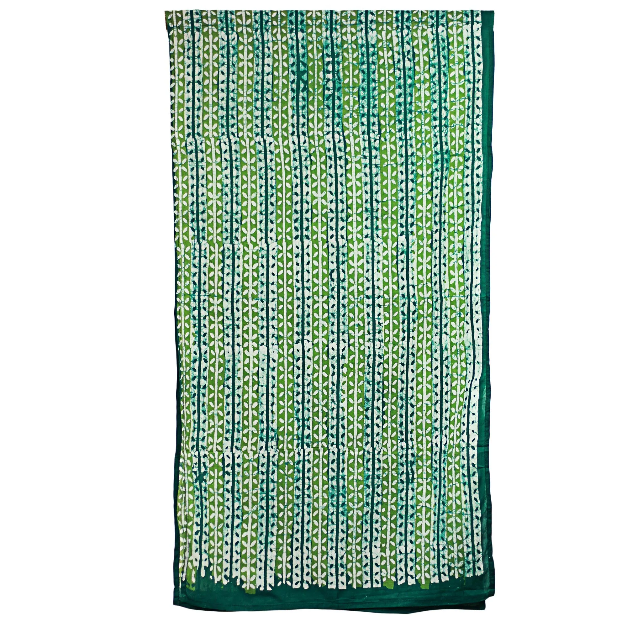 Green Batik Cotton Shawl with Indian Woodblock Dyed Vine Pattern