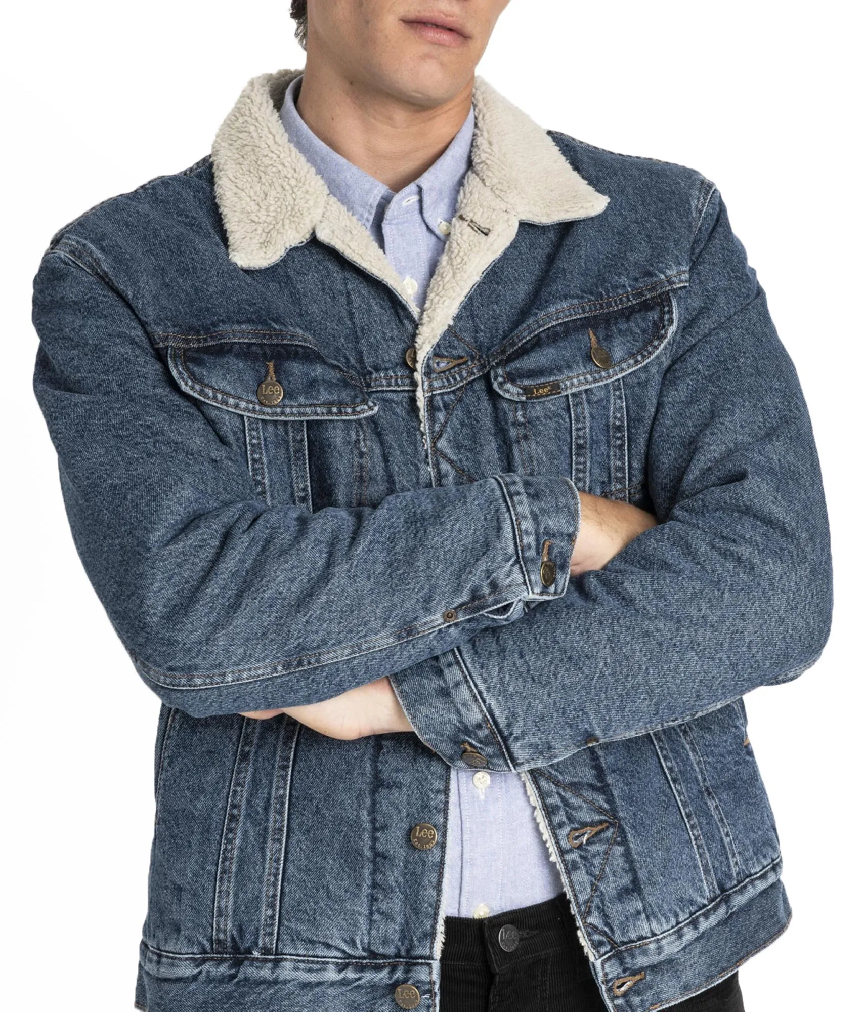 Dark Stone Lee Sherpa Rider Denim Trucker Jacket