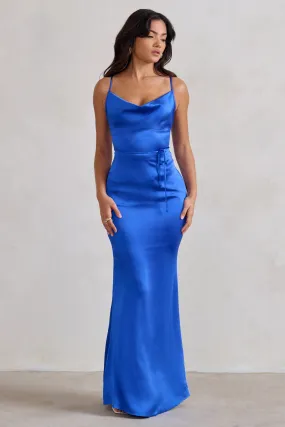 Cobalt Blue Satin Cowl Neck Maxi Dress