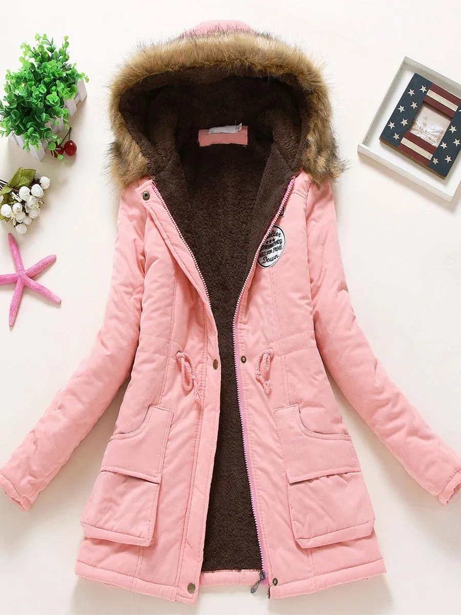 Light Pink Hooded Cotton Women's Winter Coat.