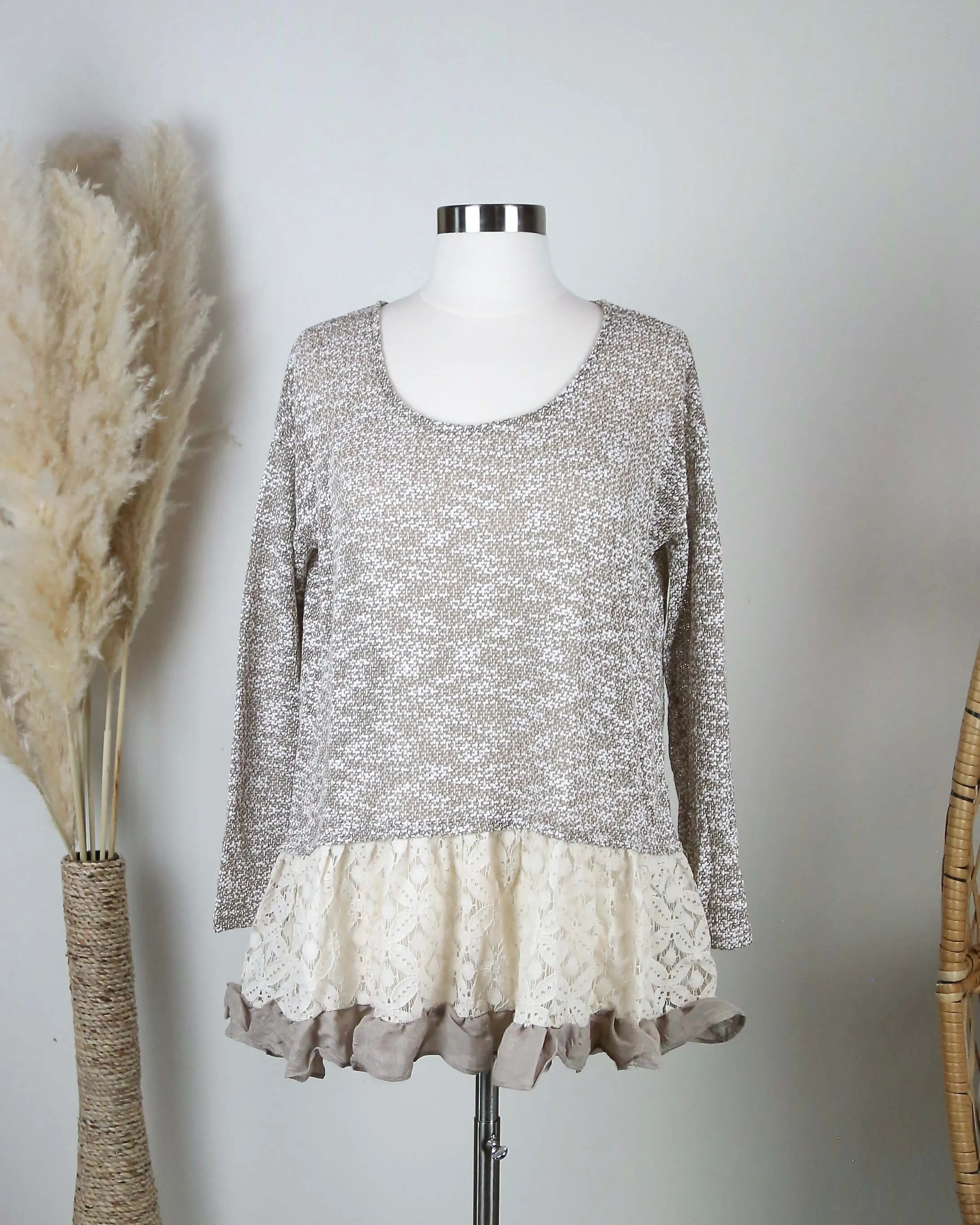 Lightweight Mocha Sweater Tunic with Ruffle Hem