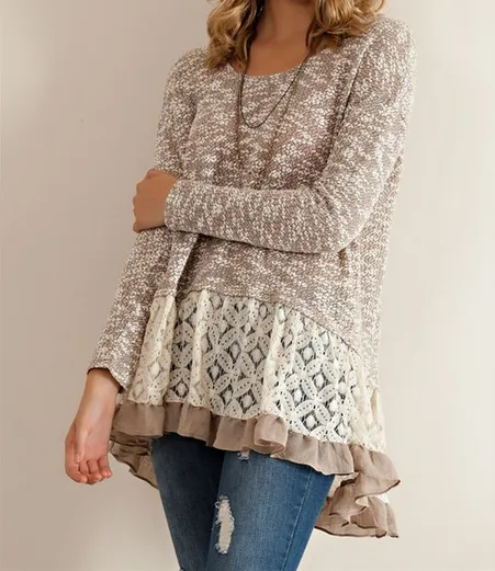 Lightweight Mocha Sweater Tunic with Ruffle Hem