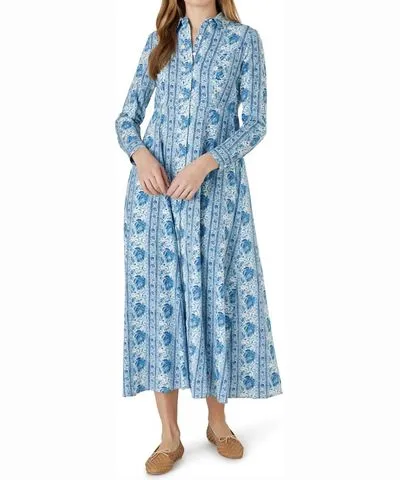 Classic Shirt Dress In Mumbai Stripe Blue - Livro Collection