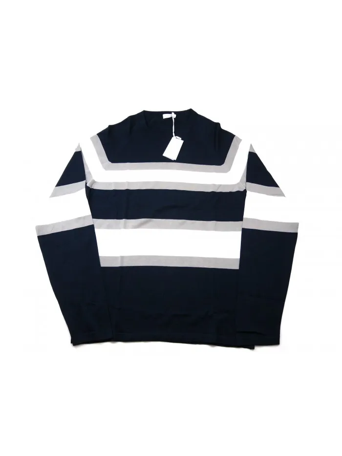 Sweater for Men with Horizontal Bands in Gray, Cream, and Blue - Model RE28NEE0006EB48708