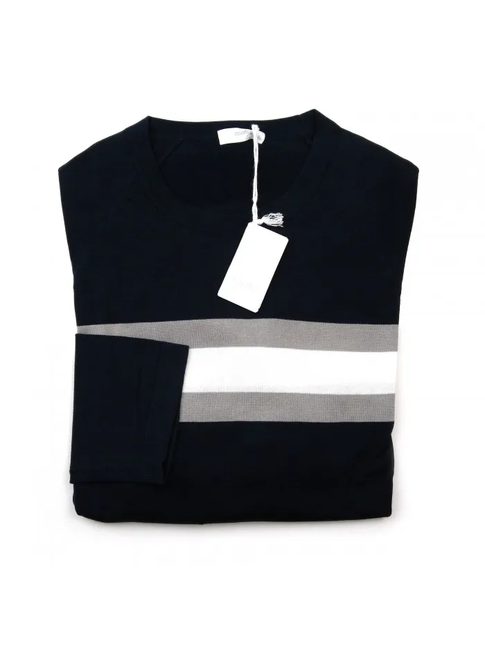 Sweater for Men with Horizontal Bands in Gray, Cream, and Blue - Model RE28NEE0006EB48708