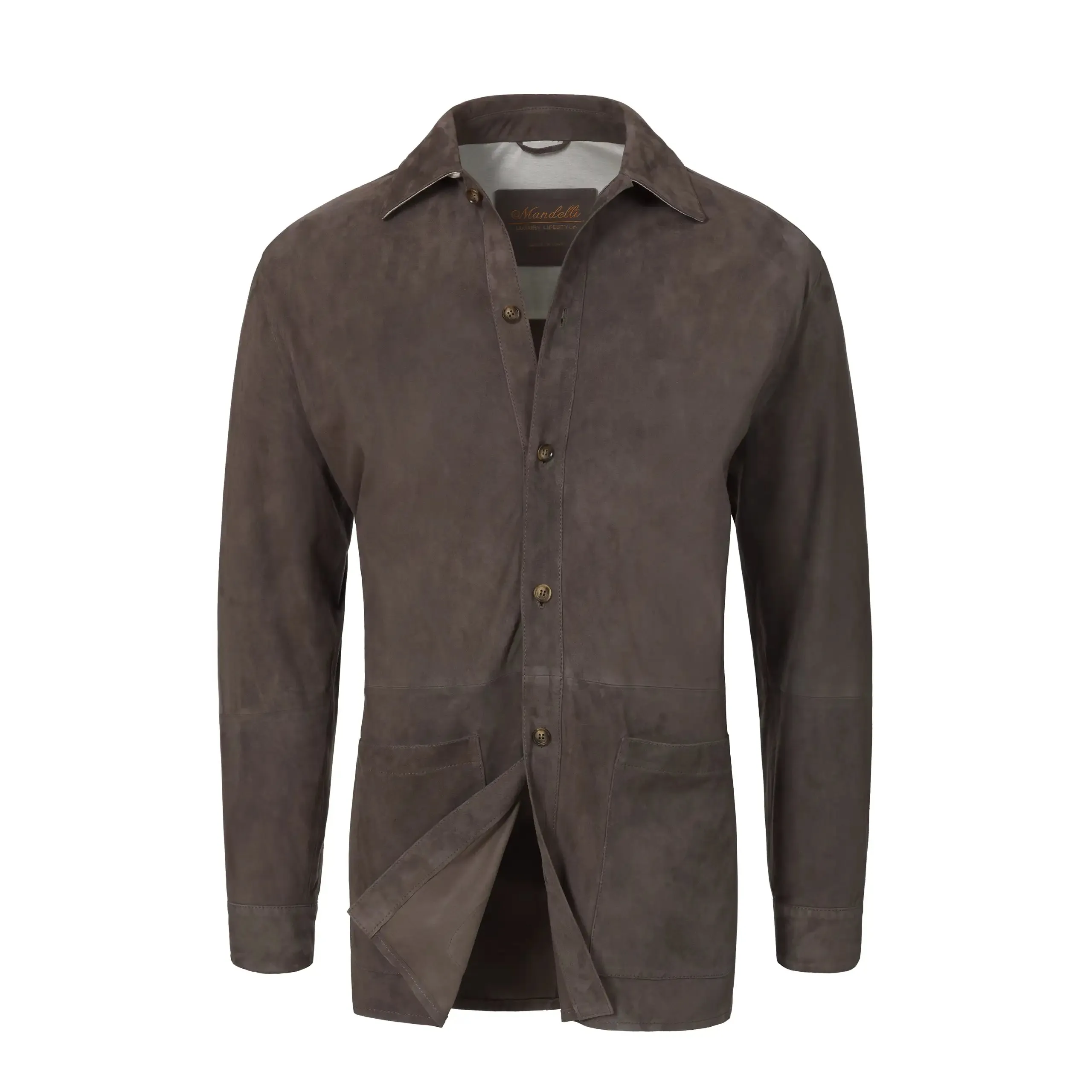  Mandelli Leather Overshirt in Graphite