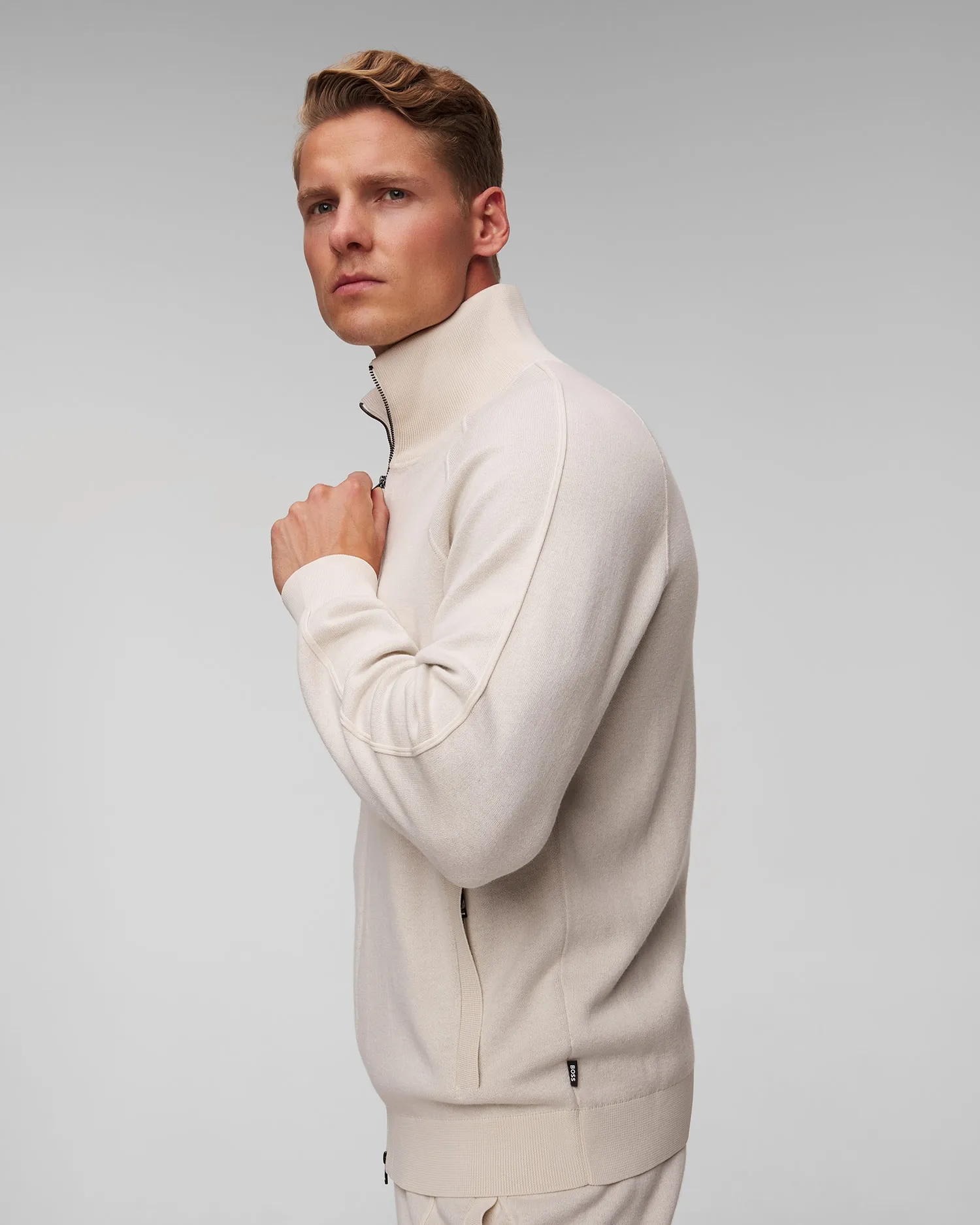 Men’s beige woolen zip-up sweater Hugo Boss H Domico 50519629-131