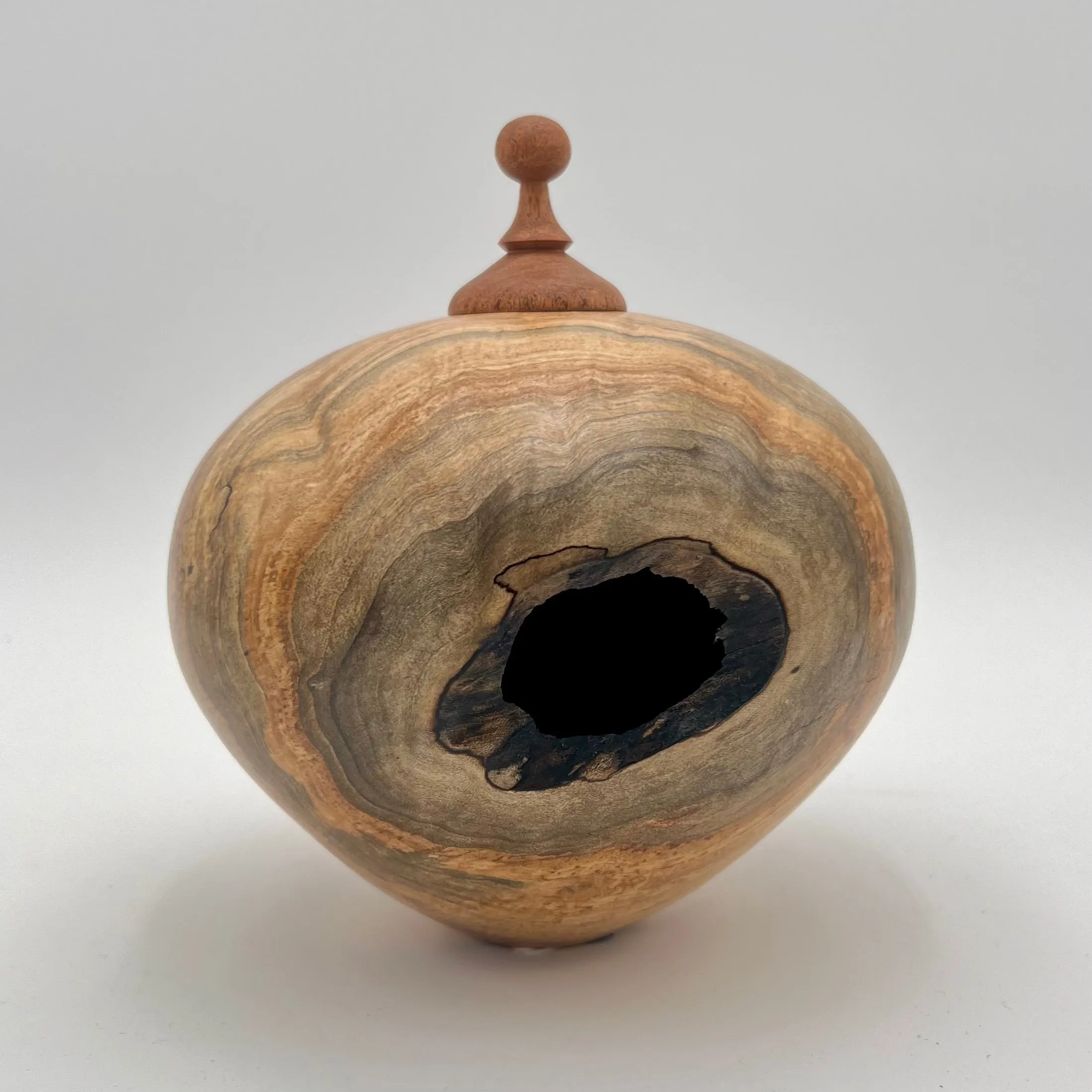 Handcrafted Wooden Urn - Spalted Maple and Mesquite Cap (Hollow Form) - Meyer Wood Studio #90-23