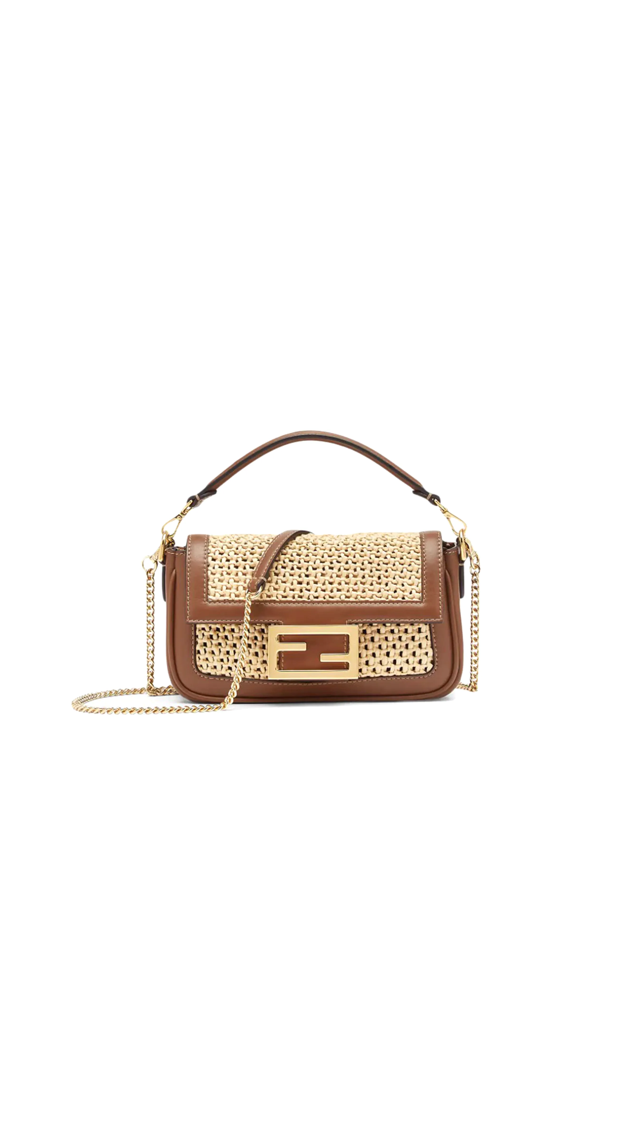 Mini Brown Raffia Baguette Macramé Bag