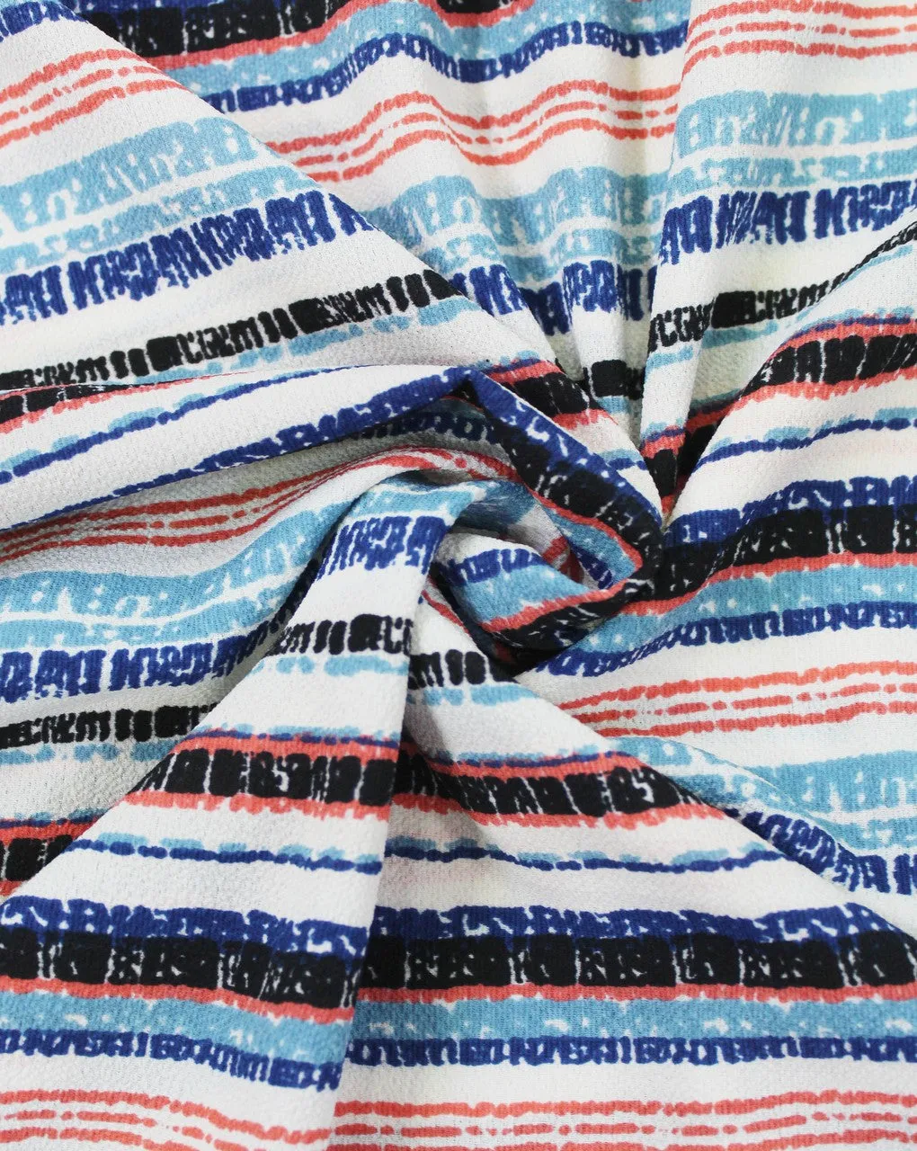 Multicolor Stripes Bubble Crepe Fabric with Cream Print