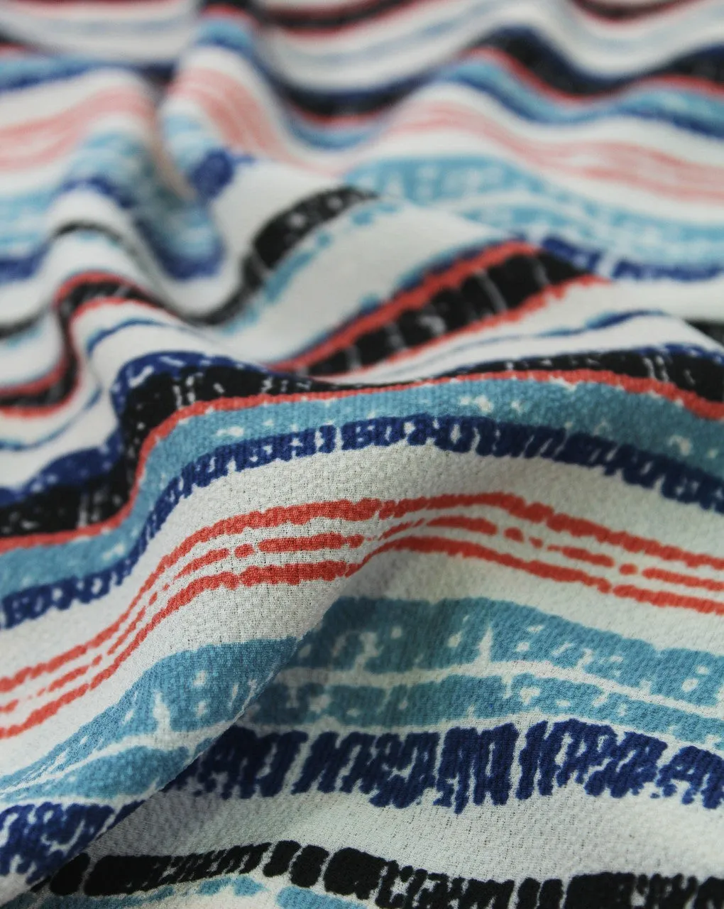 Multicolor Stripes Bubble Crepe Fabric with Cream Print